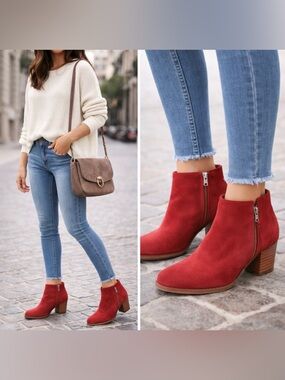 Sam Edelman Red Suede Ankle Boots